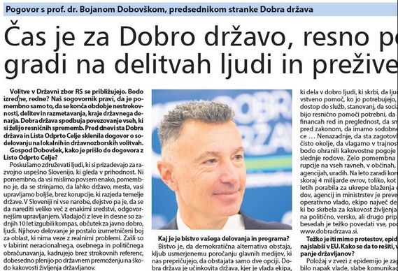 Bojan Dobovšek, Dobra država, intervju, Odprto Celje, volitve, korupcija, Državni zbor, vlada, epidemija, alternativa 